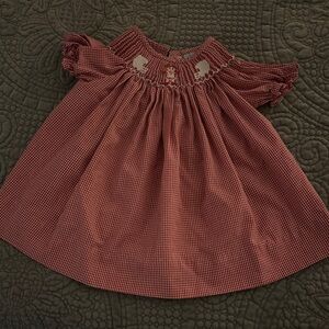 Smocked Cheerleader and Football Helmets Red Gingham Baby Dress 6m